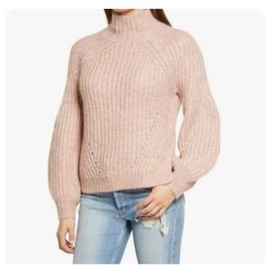 All In Favor Sweater size S, Pink Knit Fluffy Cowl Neck Long Sleeves